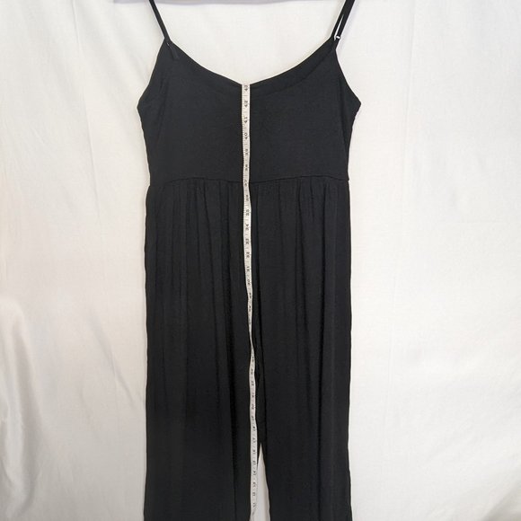 Petite S-M jersey-knit rounded-neck wide-leg black jumpsuit onesie EUC - Picture 5 of 6